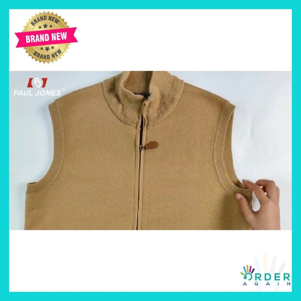 Men's Full Zip Sweater Vest Classic Ribbed Stand Collar Layering Essential - Picture 7 of 8